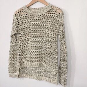 Eyelash Couture | Women’s Grey Cream Sweater in Open Knit Pattern Size S